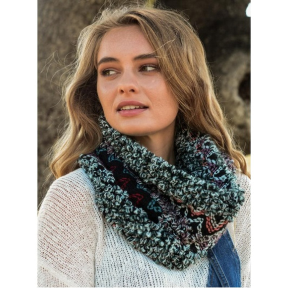 Accessories - Boho Multi Pattern Lamb Knit Style Shevron Infinity Scarf